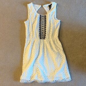Trixxi White Lace Mini Dress with Black Accents